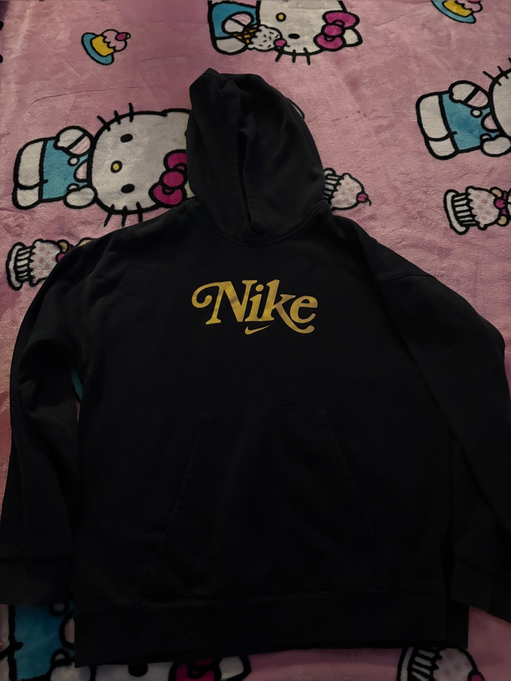 Nike Black Hoodie with Gold Script Logo